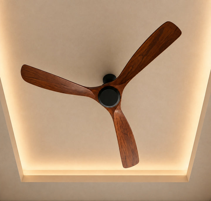 Modern Outdoor Ceiling Fan with Walnut Wood Blades IP65 Waterproof 6-Speed Quiet Motor