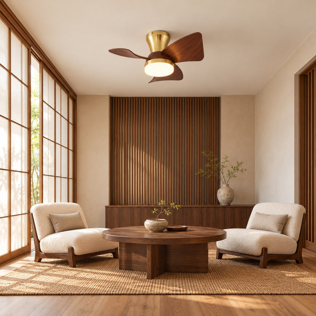 Modern Ceiling Fan with Lights Flush Mount Metal Frame ABS Blades Integrated LED 6-Speed Control
