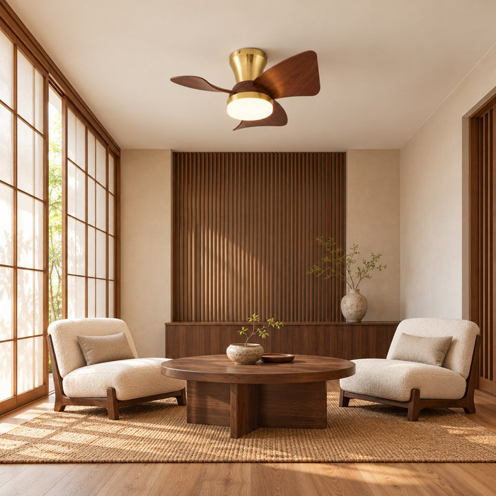 Modern Ceiling Fan with Lights Flush Mount Metal Frame ABS Blades Integrated LED 6-Speed Control