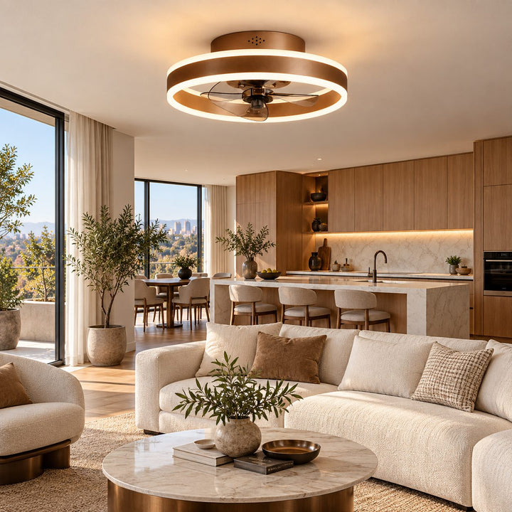 Modern Flush Mount Ceiling Fan with Dimmable LED Light and ABS Blades for Home Use