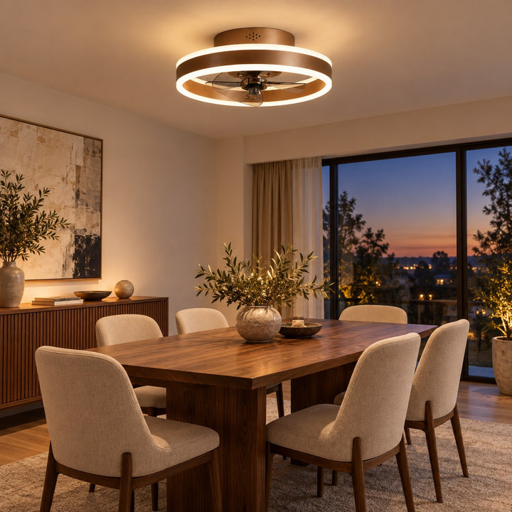 Modern Flush Mount Ceiling Fan with Dimmable LED Light and ABS Blades for Home Use