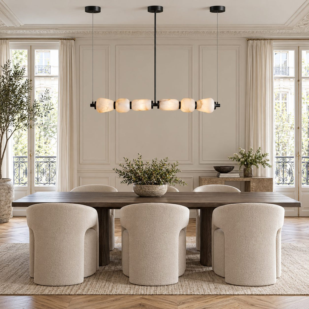 Modern Linear Chandelier Ceiling Mounted Alabaster Glass LED Lighting Fixture for Indoor Use