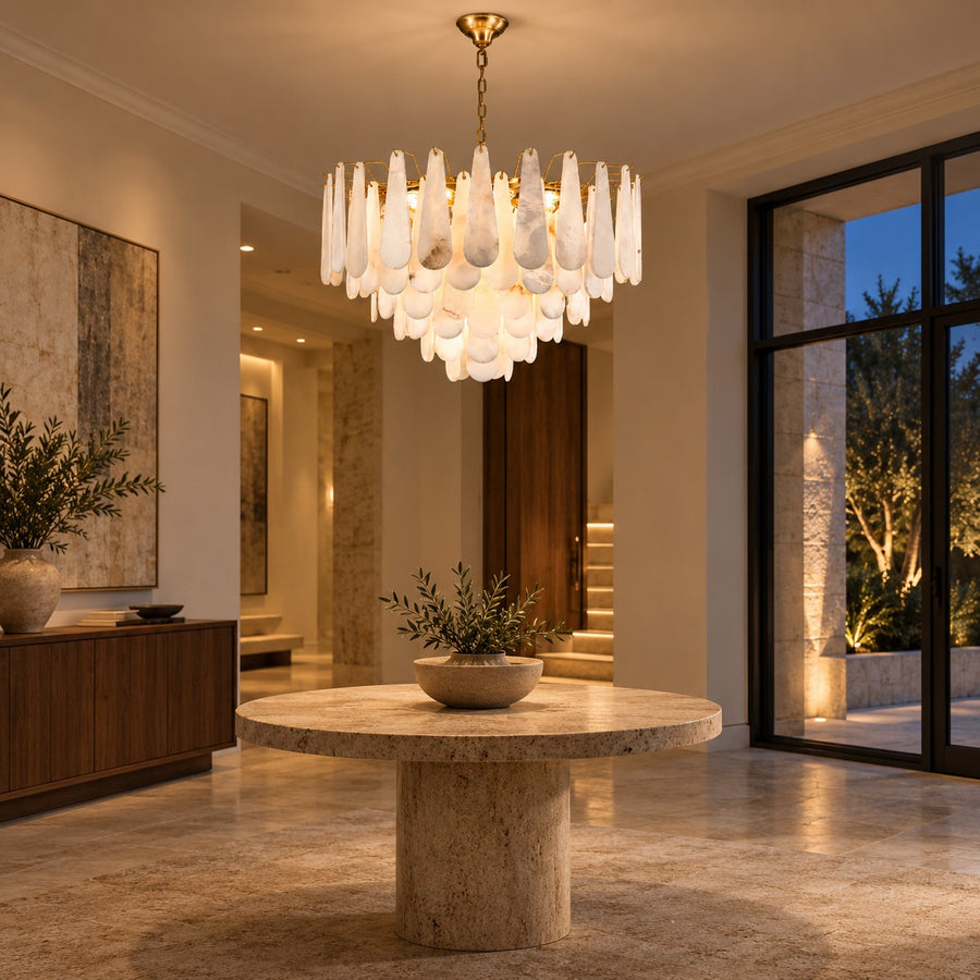 Modern Chandelier Ceiling Light Hanging Metal Frame Adjustable for Dining Room Illumination in the dining