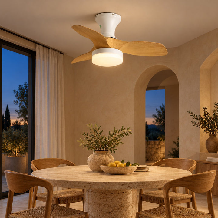 Modern Ceiling Fan Light Flush Mount Metal Frame ABS Blades Integrated LED Dimmable 6-Speed