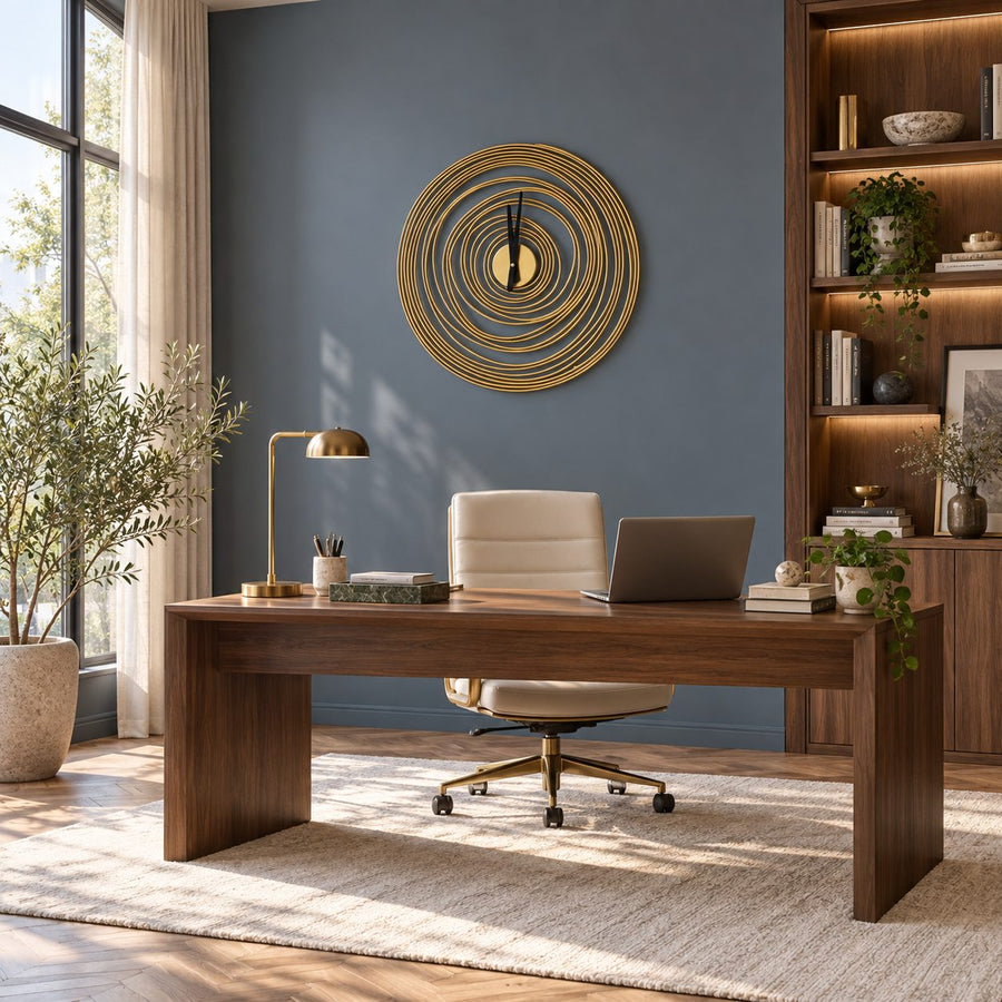 Modern Round Wall Clock Large Metal Quiet Mechanism 49cm Diameter for Kitchen and Home Decor in the home office