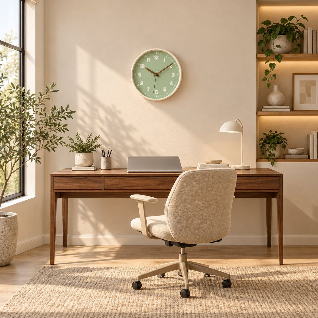 Modern Wall Clock Bamboo Wood Circular Design Noiseless Quartz Movement 30cm Home Decor