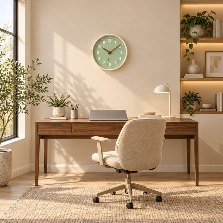 Modern Wall Clock Bamboo Wood Circular Design Noiseless Quartz Movement 30cm Home Decor