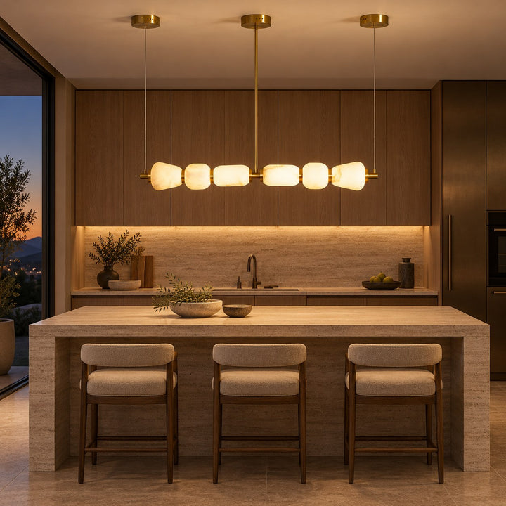 Modern Linear Chandelier Ceiling Mounted Alabaster Glass LED Lighting Fixture for Indoor Use