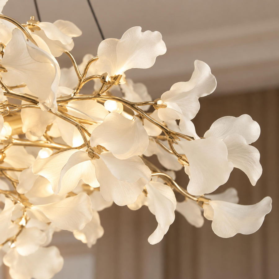 Modern Chandelier Light Ceiling-Mounted Metal Frame with Adjustable LED Ginkgo Leaf Design in the detail