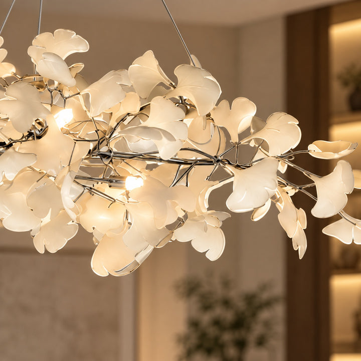 Modern Chandelier Light Ceiling-Mounted Metal Frame with Adjustable LED Ginkgo Leaf Design
