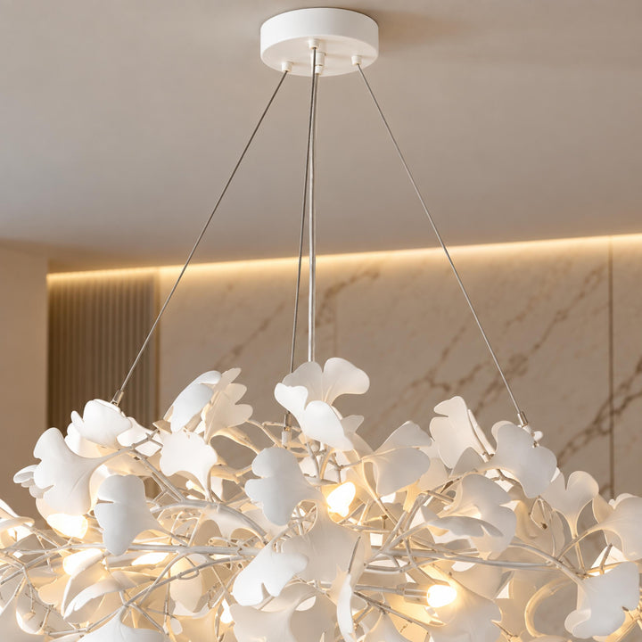 Modern Chandelier Light Ceiling-Mounted Metal Frame with Adjustable LED Ginkgo Leaf Design
