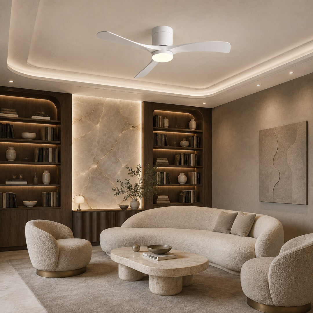 Modern Flush Mount Ceiling Fan with Lights LED Dimmable 2400 Lumens Quiet DC Motor