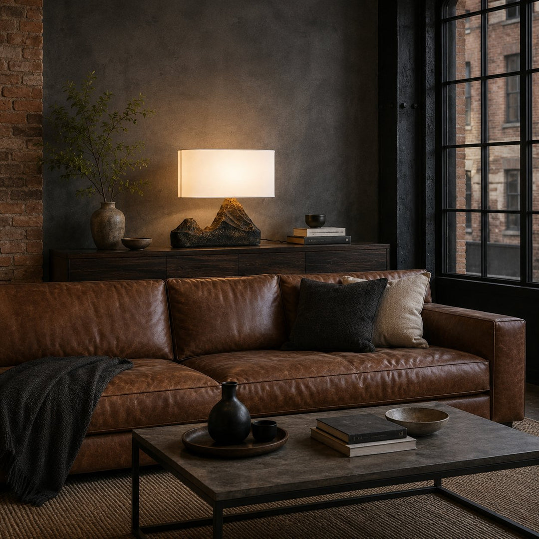 Modern Table Lamp with Bronze Finish and White Fabric Shade for Bedroom or Living Room Use