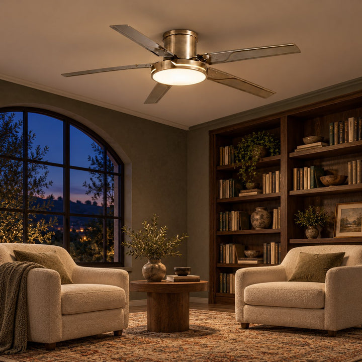 Modern Ceiling Fan with Lights Flush Mount Iron Frame 48W LED Dimmable 6-Speed DC Motor