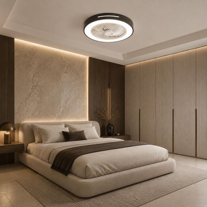 Modern Bladeless Ceiling Fan Flush Mount Iron LED Lighting Adjustable Remote Control 72W