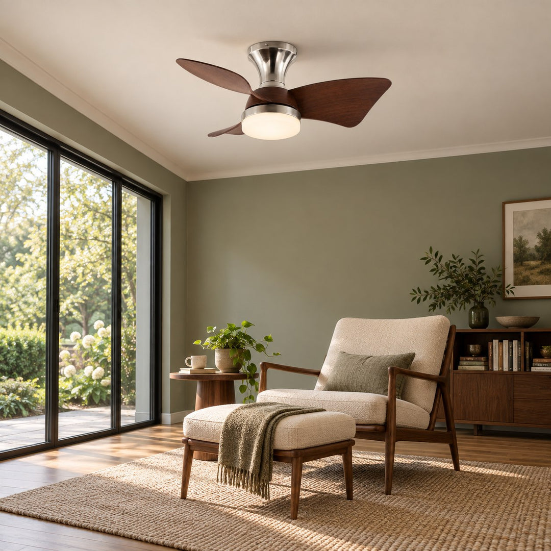 Modern Ceiling Fan Light Wall Mounted Metal Frame Adjustable LED 71cm
