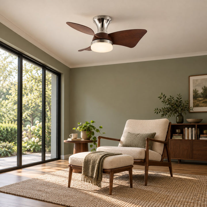 Modern Ceiling Fan Light Wall Mounted Metal Frame Adjustable LED 71cm