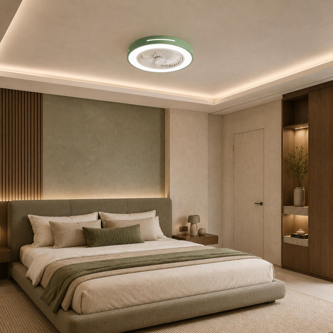 Modern Bladeless Ceiling Fan Flush Mount Iron LED Lighting Adjustable Remote Control 72W