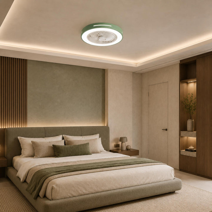 Modern Bladeless Ceiling Fan Flush Mount Iron LED Lighting Adjustable Remote Control 72W