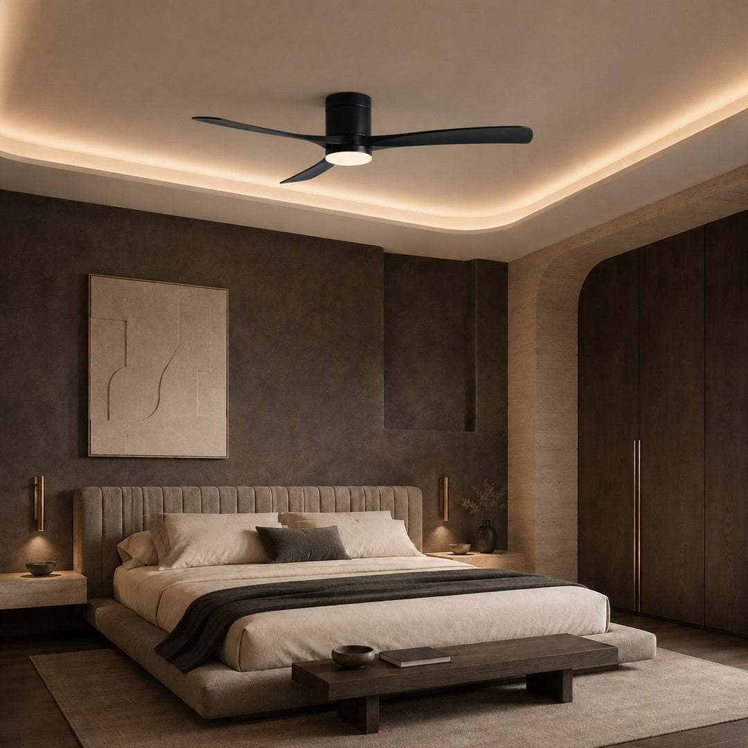 Modern Flush Mount Ceiling Fan with Lights LED Dimmable 2400 Lumens Quiet DC Motor