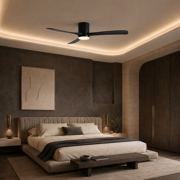 Modern Flush Mount Ceiling Fan with Lights LED Dimmable 2400 Lumens Quiet DC Motor