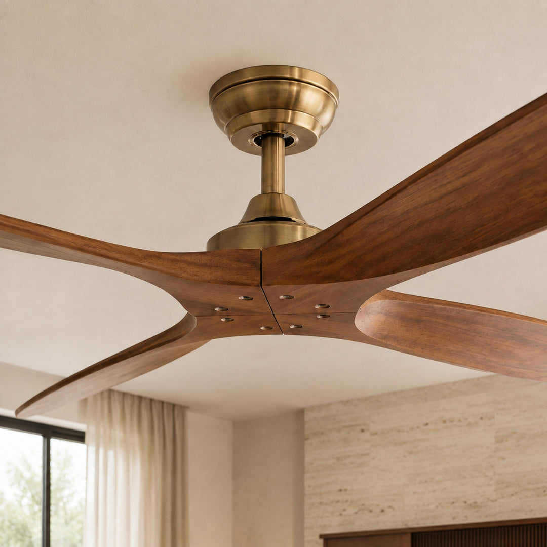 Modern Ceiling Fan Flush Mount 60 Inch Wood Blades DC Motor Remote Control 6-Speed