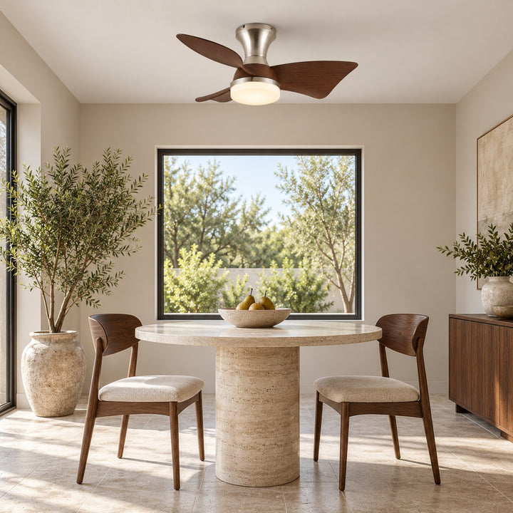 Modern Ceiling Fan with Lights Flush Mount Metal Frame ABS Blades Integrated LED 6-Speed Control