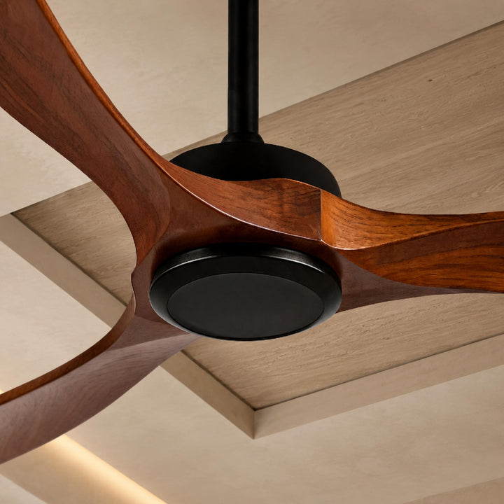 Modern Outdoor Ceiling Fan with Walnut Wood Blades IP65 Waterproof 6-Speed Quiet Motor