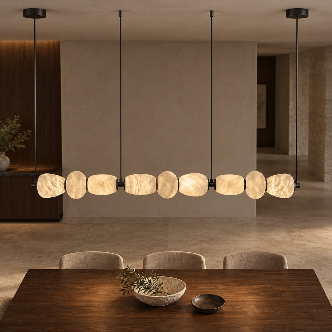 Modern Linear Chandelier Ceiling Mounted Alabaster Glass LED Lighting Fixture for Indoor Use