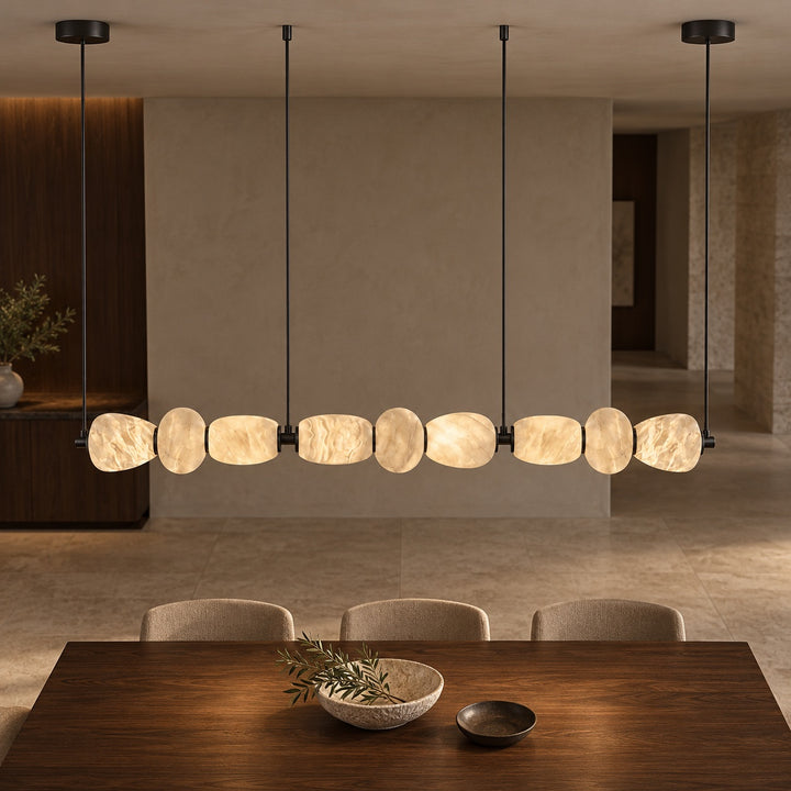 Modern Linear Chandelier Ceiling Mounted Alabaster Glass LED Lighting Fixture for Indoor Use