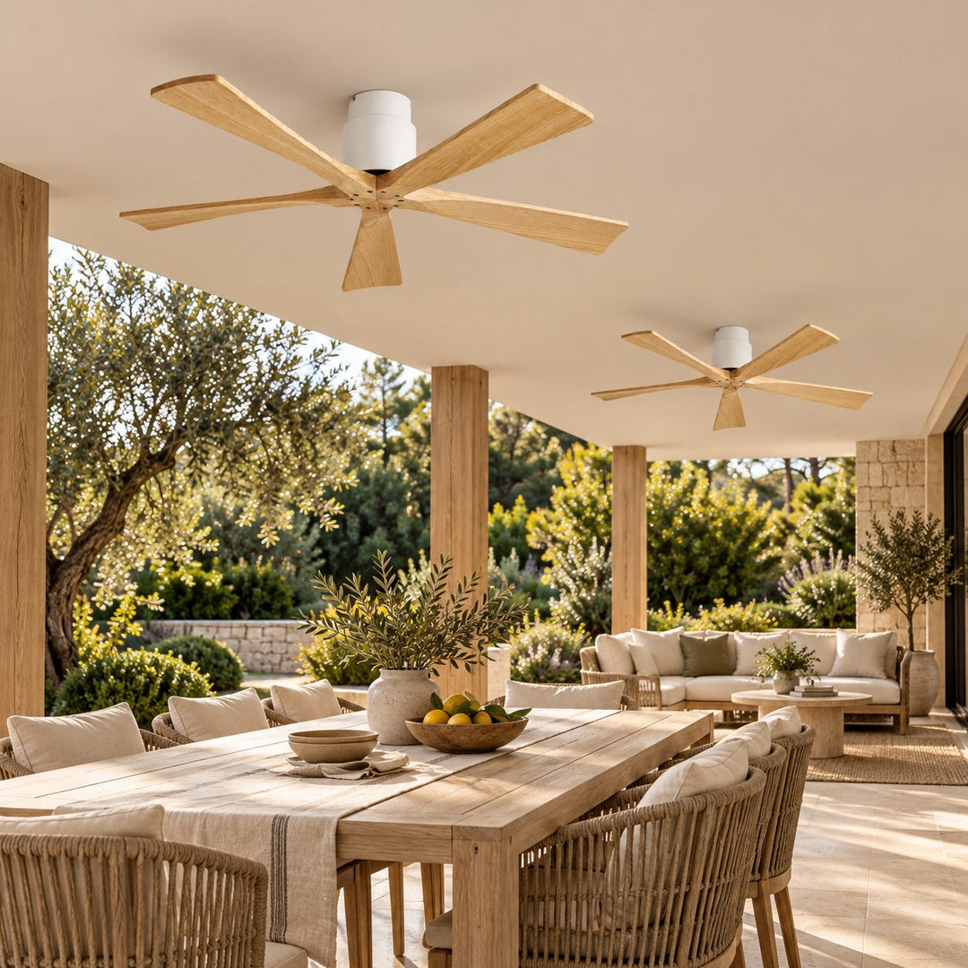 Modern Ceiling Fan Flush Mount Solid Wood Blades Quiet DC Motor Remote Control 52 Inch