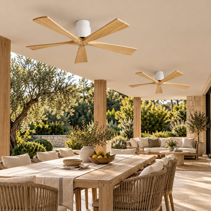 Modern Ceiling Fan Flush Mount Solid Wood Blades Quiet DC Motor Remote Control 52 Inch