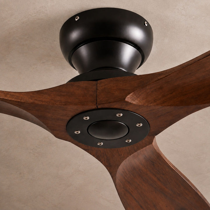 Modern Ceiling Fan with Wood Blades Flush Mount DC Motor 6-Speed Remote Control