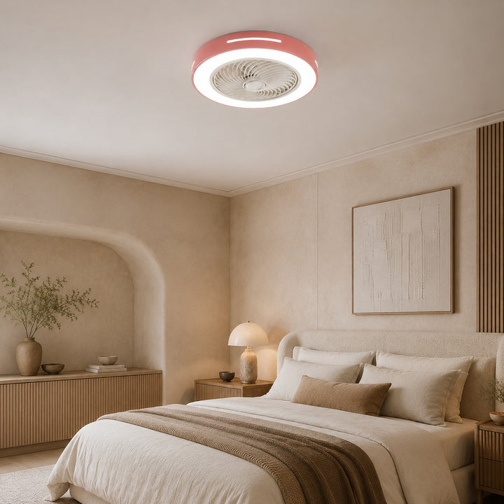Modern Bladeless Ceiling Fan Flush Mount Iron LED Lighting Adjustable Remote Control 72W