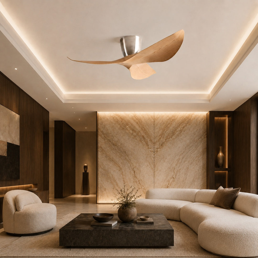 Modern Minimalist Flush Mount Ceiling Fan with Remote Control Quiet DC Motor ABS Blades