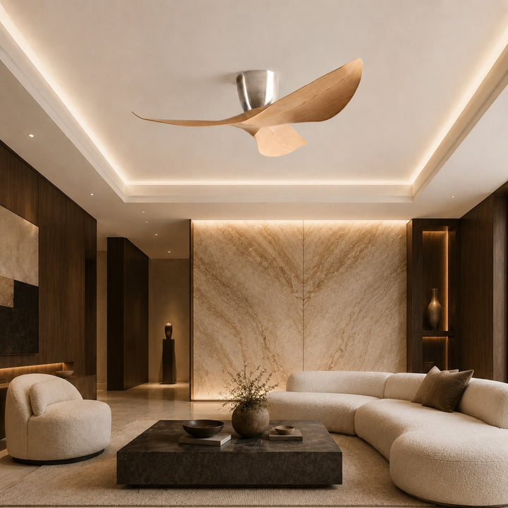 Modern Minimalist Flush Mount Ceiling Fan with Remote Control Quiet DC Motor ABS Blades