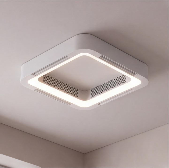 Modern Bladeless Ceiling Fan with Flush Mount Design Dimmable LED Light and Remote Control