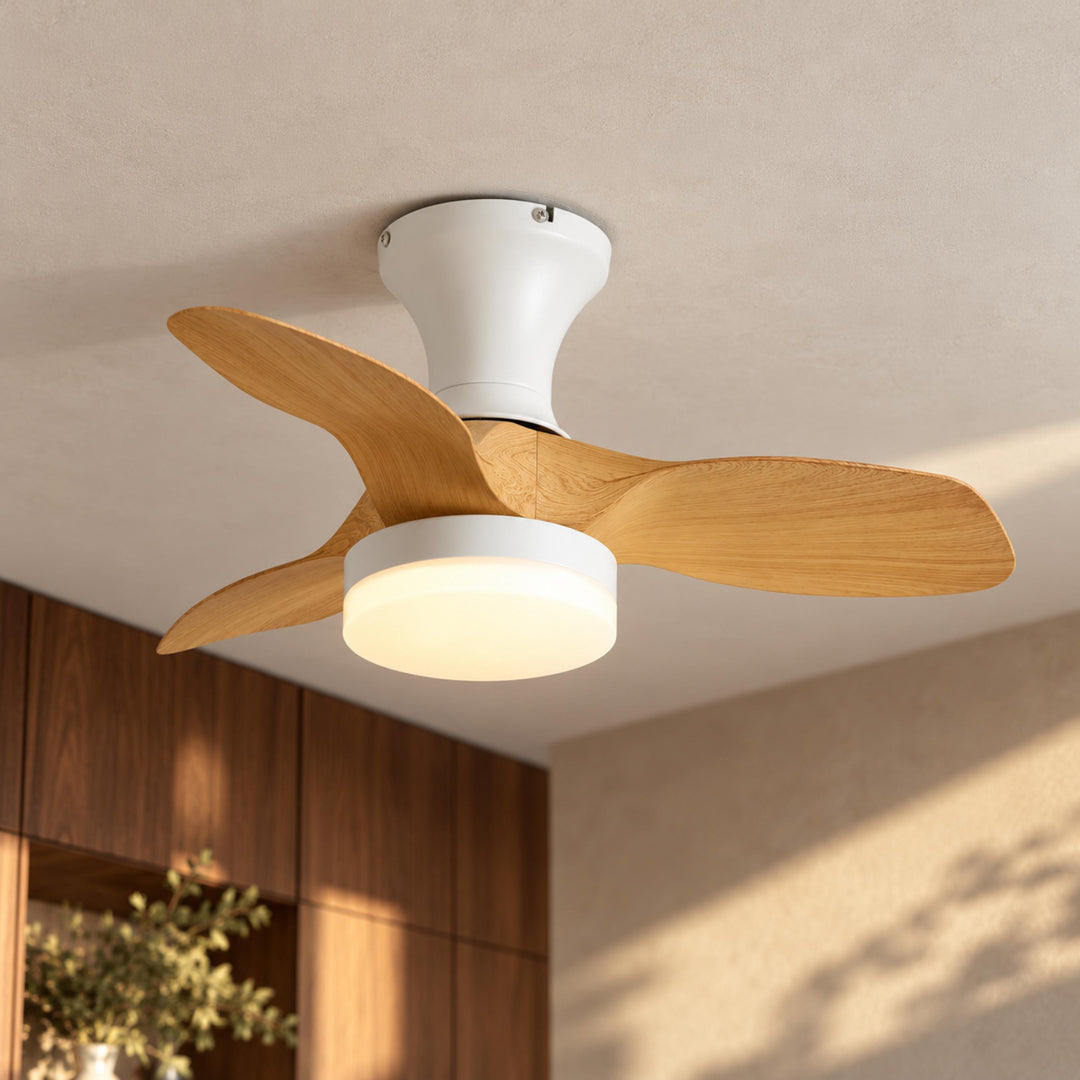 Modern Ceiling Fan Light Flush Mount Metal Frame ABS Blades Integrated LED Dimmable 6-Speed