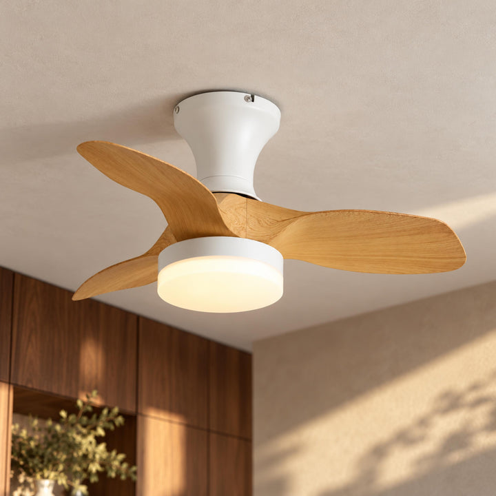 Modern Ceiling Fan Light Flush Mount Metal Frame ABS Blades Integrated LED Dimmable 6-Speed