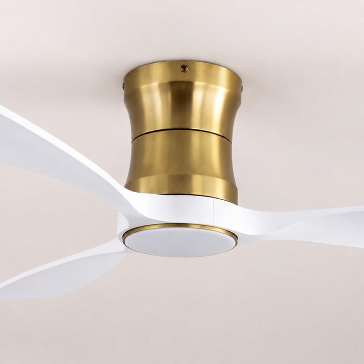 Modern Ceiling Fan 48 Inch Flush Mount Solid Wood Blades Dimmable LED Light Remote Control
