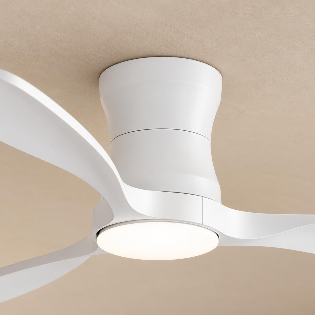 Modern Ceiling Fan 48 Inch Flush Mount Solid Wood Blades Dimmable LED Light Remote Control