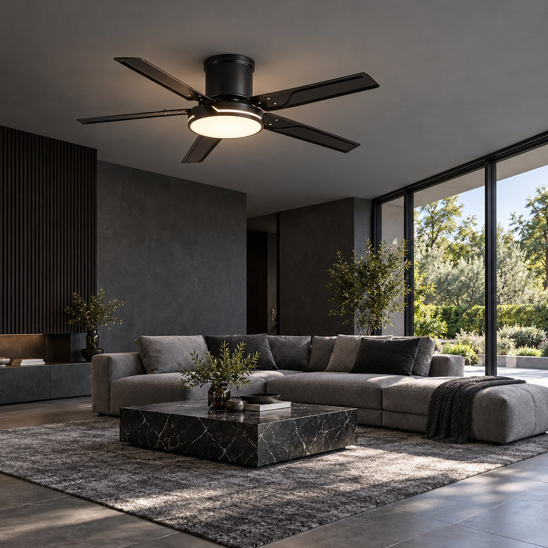 Modern Ceiling Fan with Lights Flush Mount Iron Frame 48W LED Dimmable 6-Speed DC Motor
