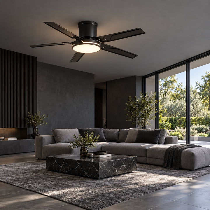 Modern Ceiling Fan with Lights Flush Mount Iron Frame 48W LED Dimmable 6-Speed DC Motor