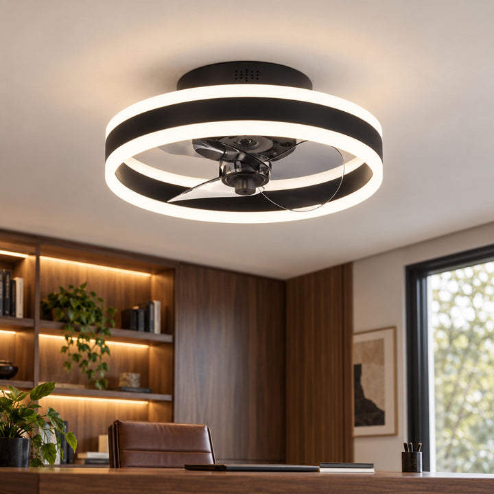 Modern Flush Mount Ceiling Fan with Dimmable LED Light and ABS Blades for Home Use