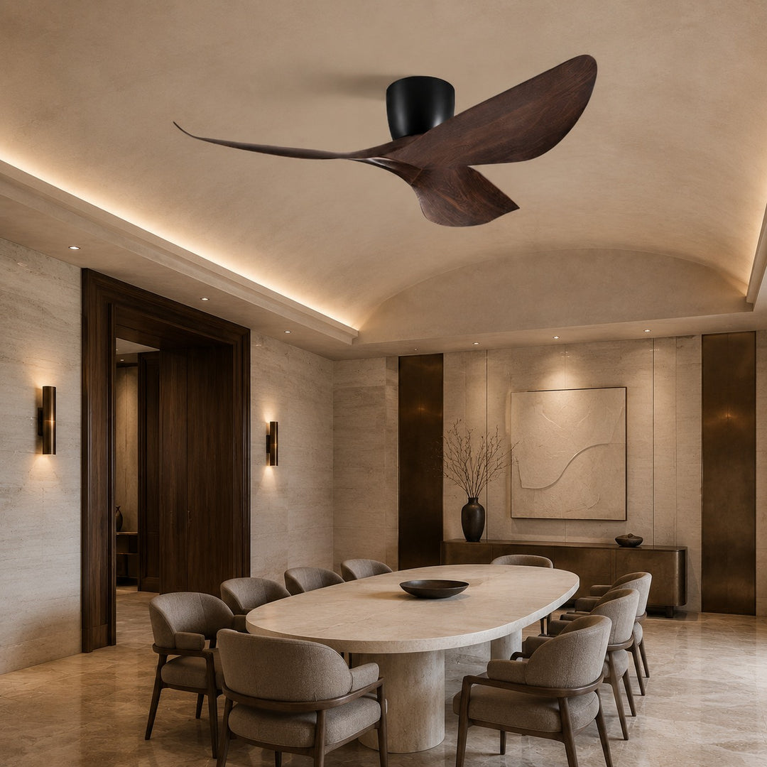 Modern Minimalist Flush Mount Ceiling Fan with Remote Control Quiet DC Motor ABS Blades