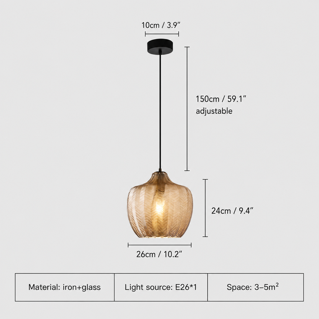 Modern Glass Pendant Light Adjustable Height Hanging Lamp LED Warm Illumination