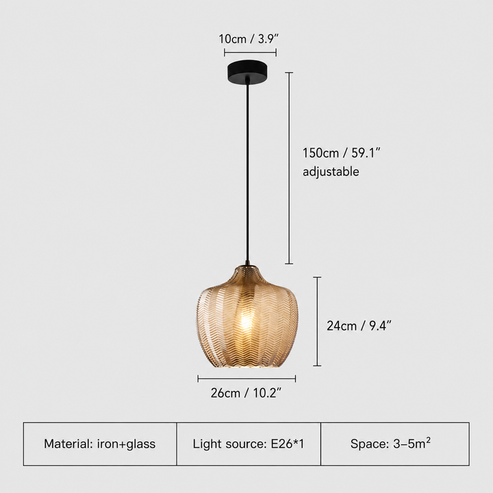 Modern Glass Pendant Light Adjustable Height Hanging Lamp LED Warm Illumination