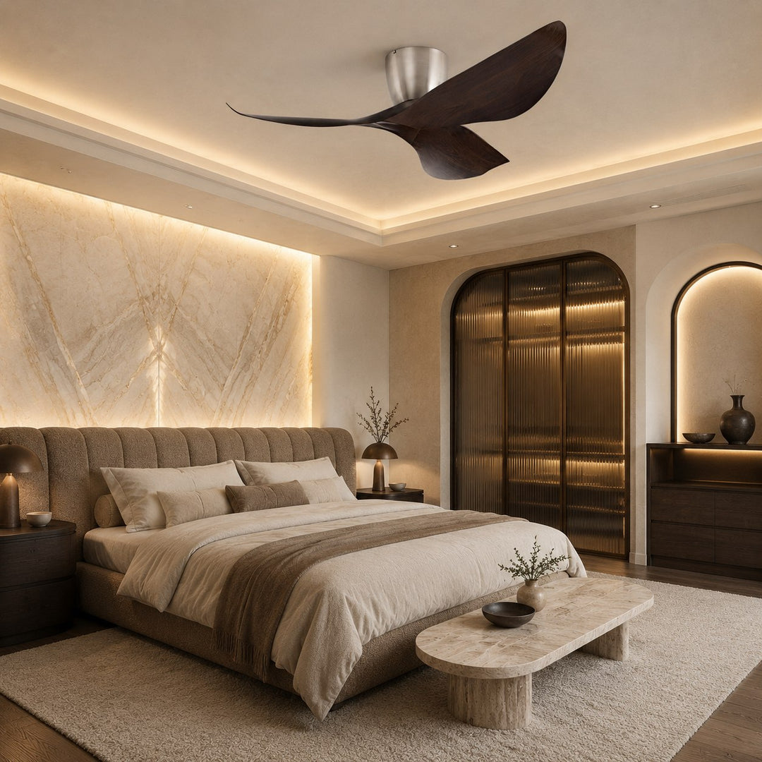 Modern Minimalist Flush Mount Ceiling Fan with Remote Control Quiet DC Motor ABS Blades
