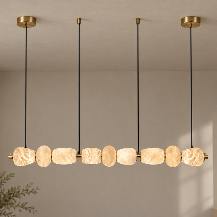 Modern Linear Chandelier Ceiling Mounted Alabaster Glass LED Lighting Fixture for Indoor Use