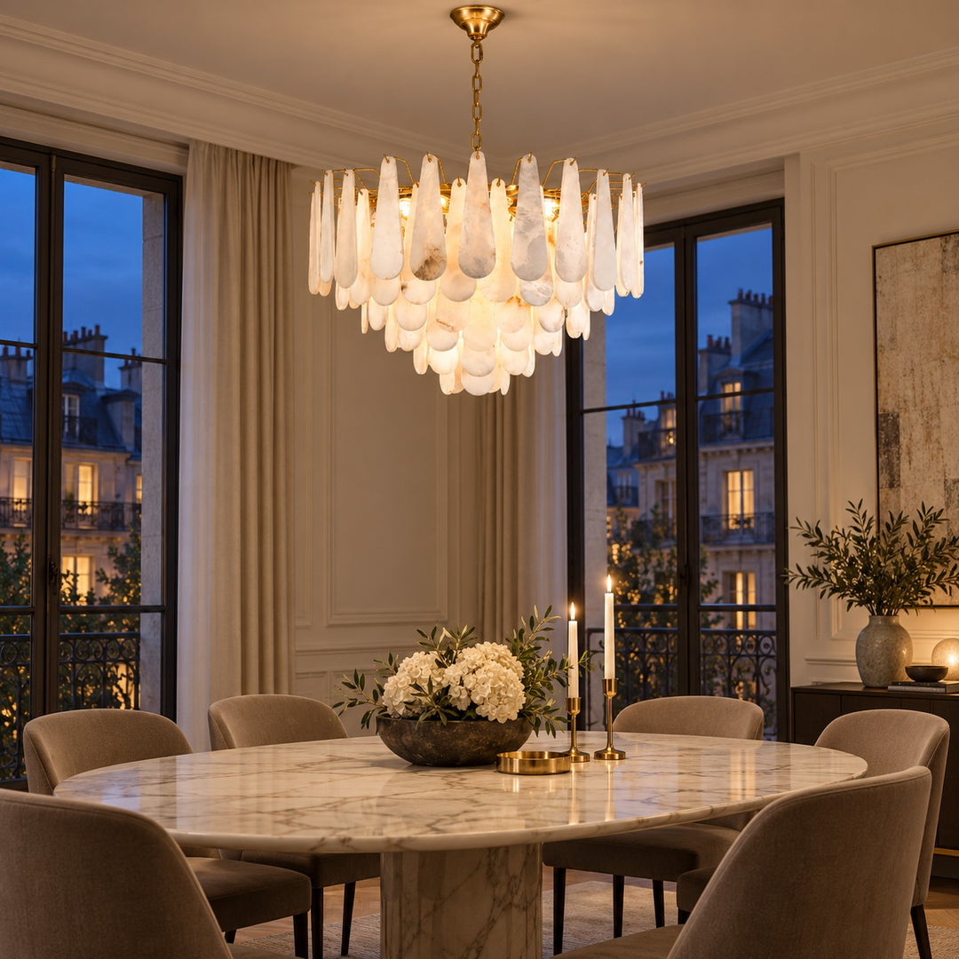 Modern Chandelier Ceiling Light Hanging Metal Frame Adjustable for Dining Room Illumination